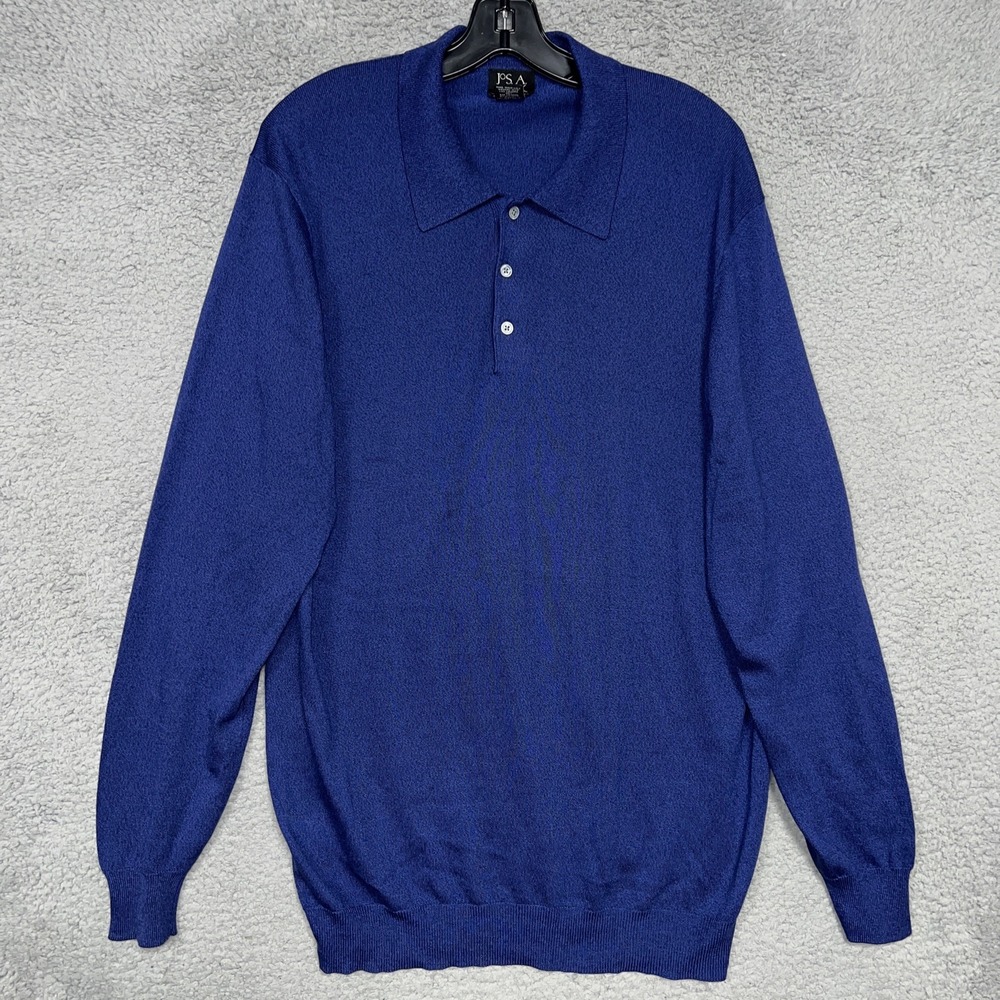 Jos A Bank Signature Collection Polo Sweater Men's Sz XL Blue 100% Silk Pullover